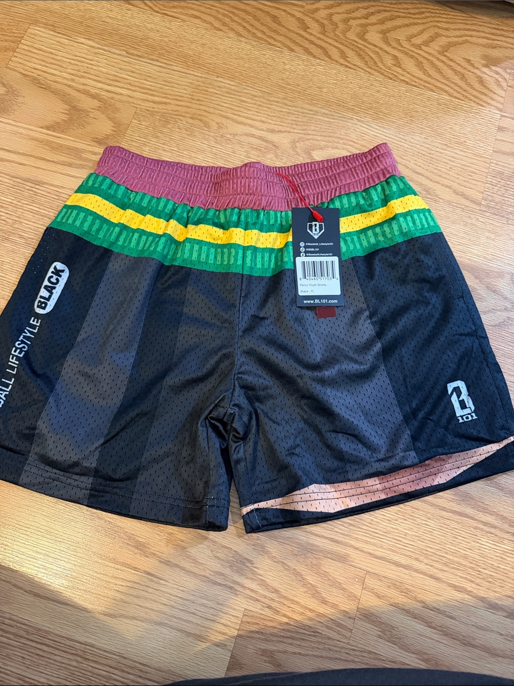 2LUV Kids' Black Athletic Shorts with Green & Yellow Stripe